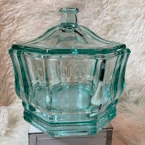 Vintage Glass Candy Dish With Lid Light Green